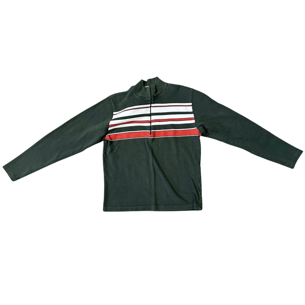 Old Navy‎ Mens Quarter Zip Pullover Forest Green Striped Cotton Mock Neck Large